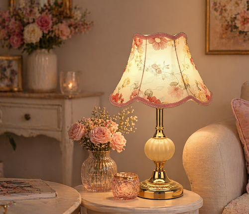 Floralis  Vintage-Inspired Table Lamp with Fabric Shade